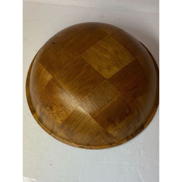 Vintage MCM Sliced Bamboo Serving Bowl Salad 10” - Picture 5 of 8